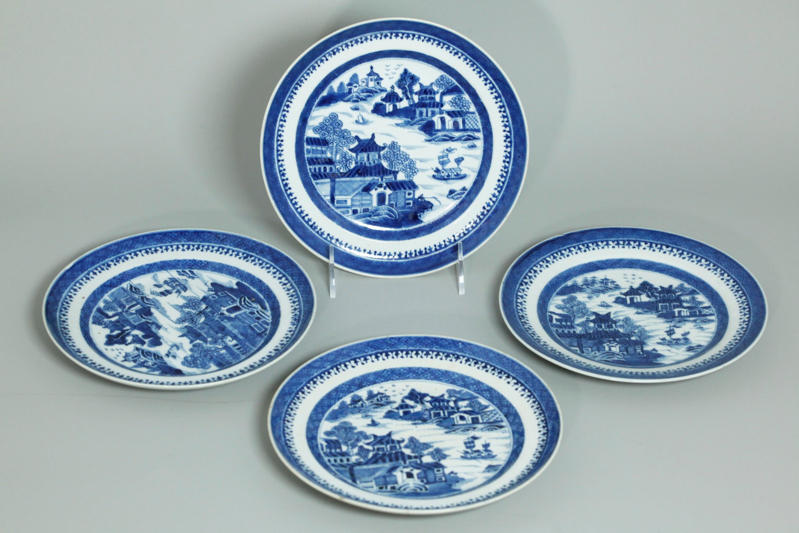 4 Chinese Blue White 1800 Export Porcelain Plates (1 of 5)