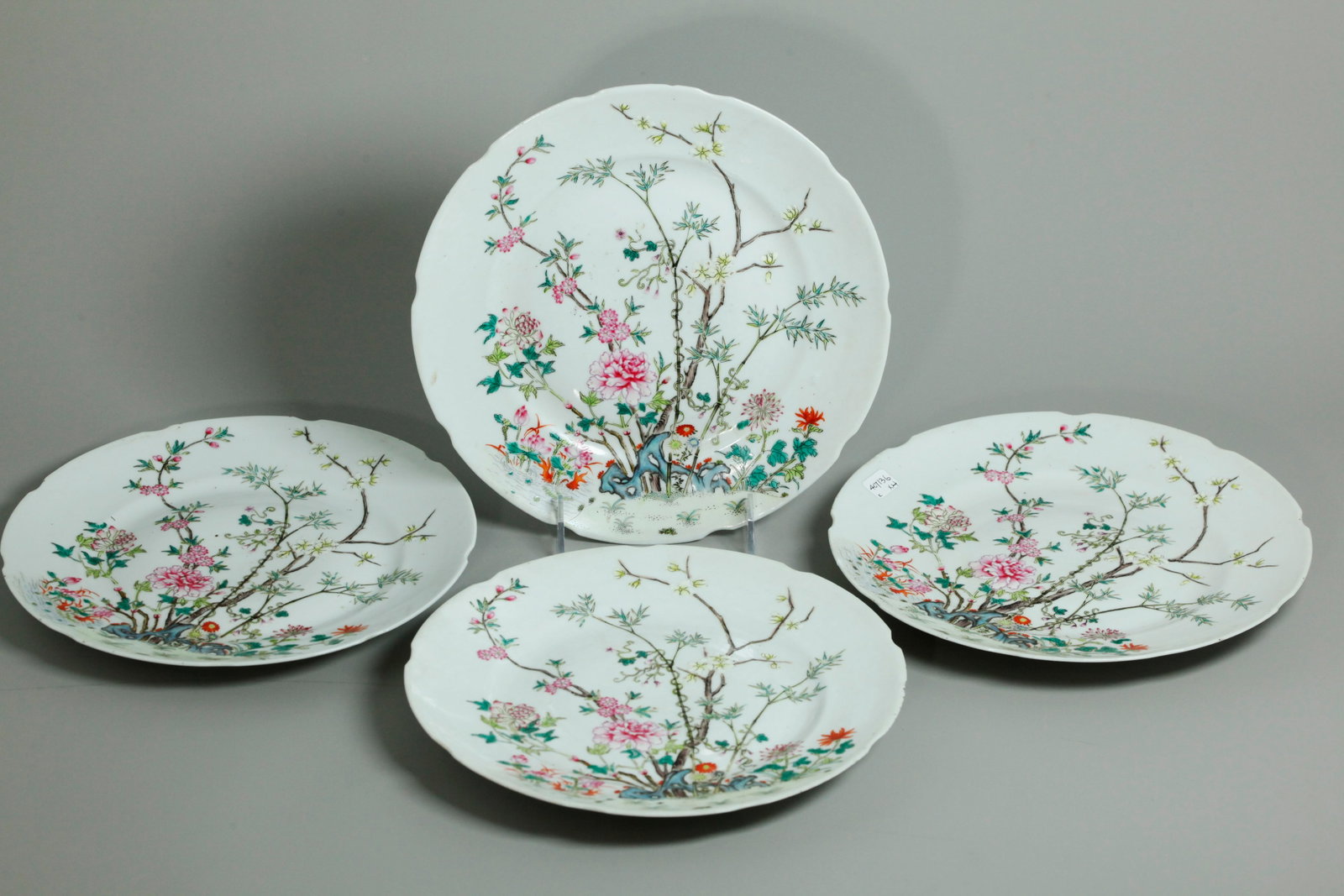 4 Chinese Flower Garden Enameled Porcelain Plates (1 of 5)