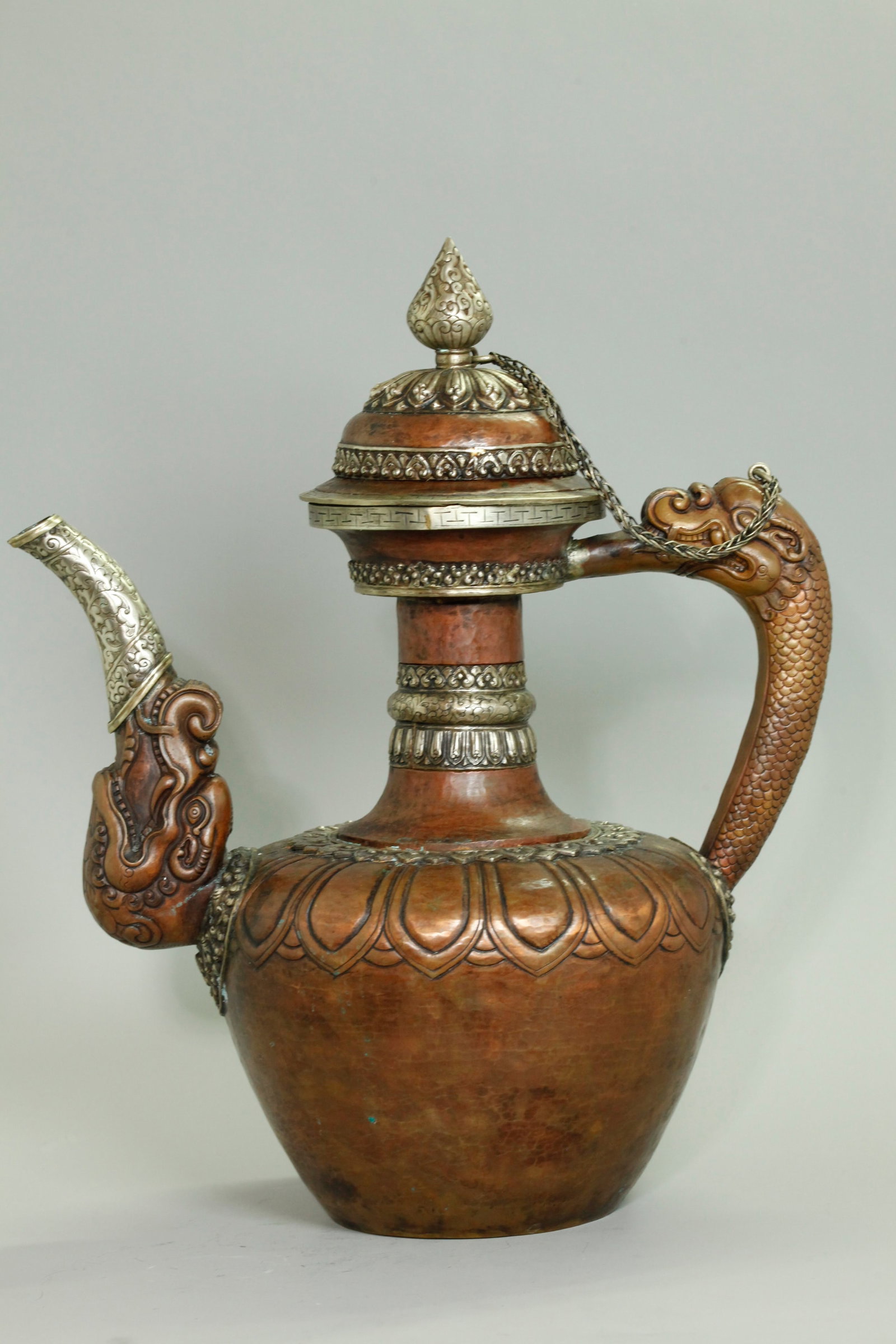 Lg Tibetan Copper & Silver Butter Po-Cha Teapot (1 of 5)
