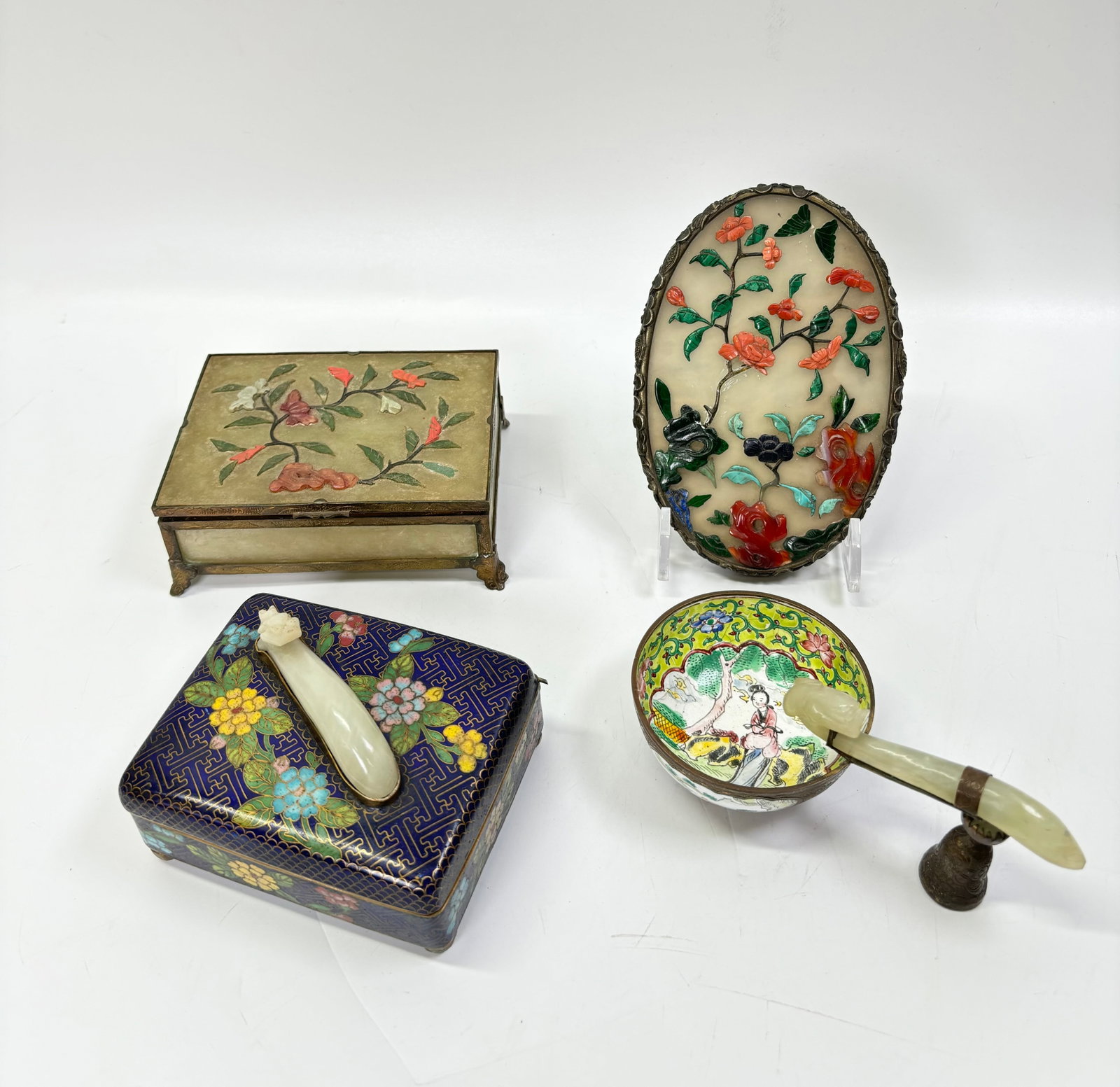 Chinese Jade & Stone Decorated Mirror 2 Boxes Cup (1 of 8)