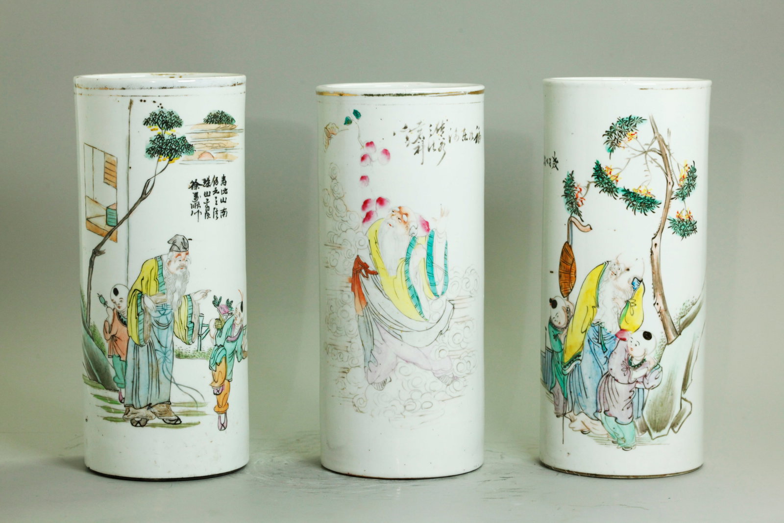 3 Chinese Artist Enamel Porcelain Hat Stand Vases (1 of 7)