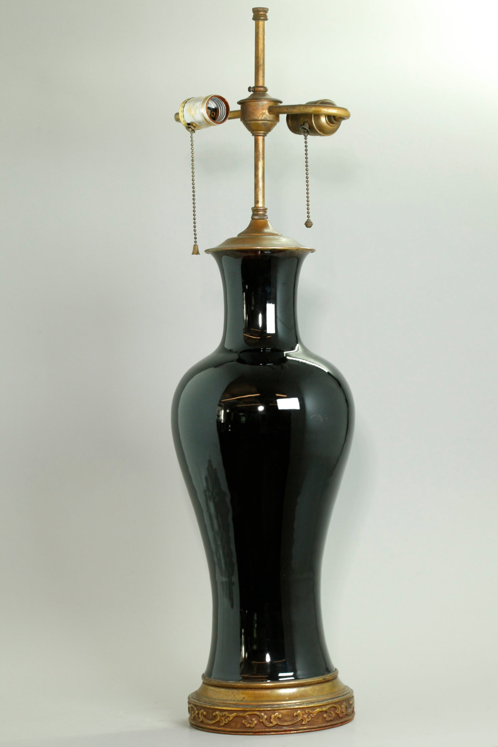 Chinese Qing Mirror Black Porcelain Tall Vase Lamp (1 of 4)