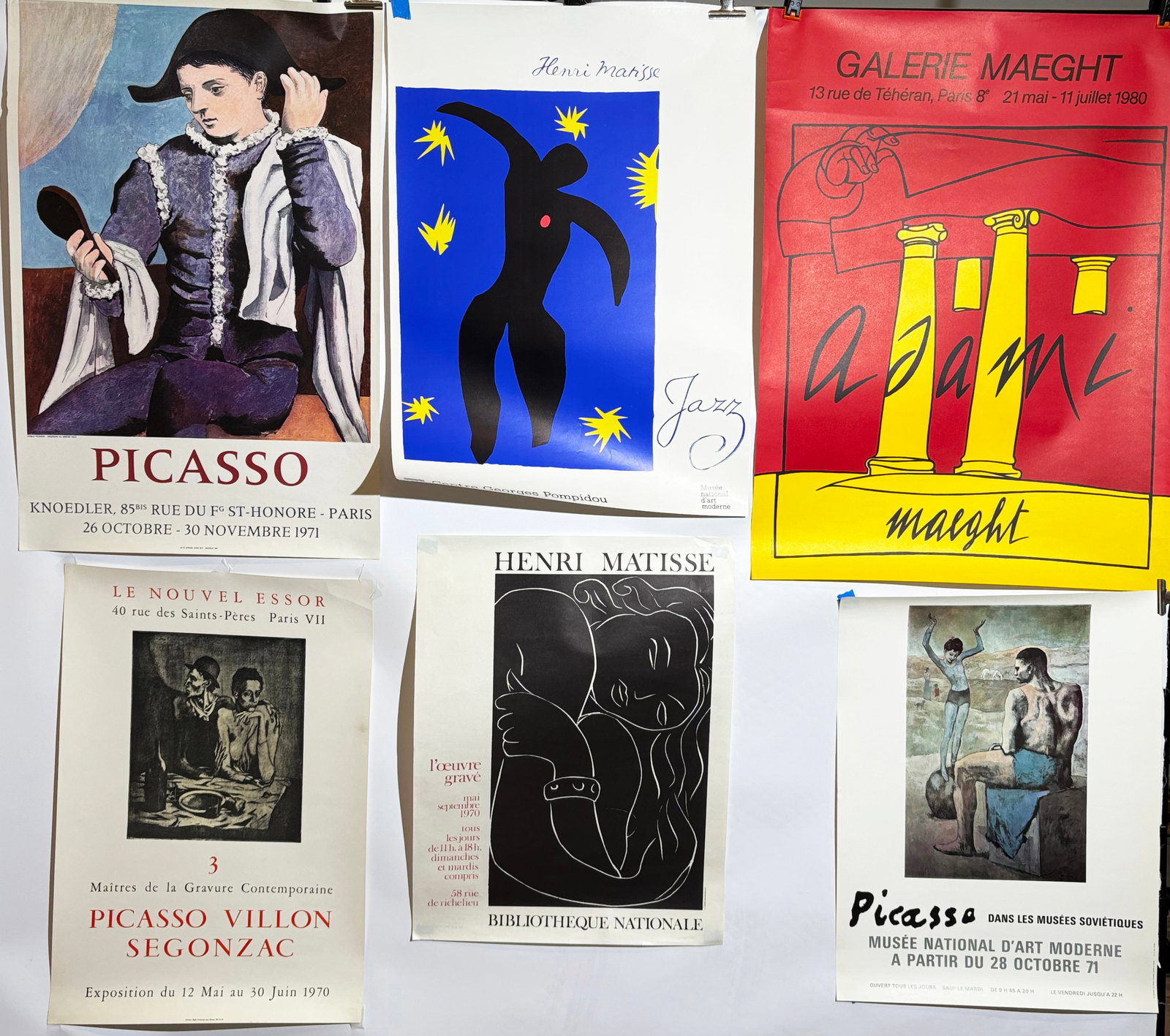 6 Vintage French Art Posters Adami Matisse Picasso: 6 Vintage French Lithographic Art Posters: Gallerie Maeght, Adami, 1980; L'Oeuvre Grave de Matisse, Bibliotheque Nationale; Matisse Jazz, Centre Georges Pompidou 1979; Maitres de la Graveur Contempora