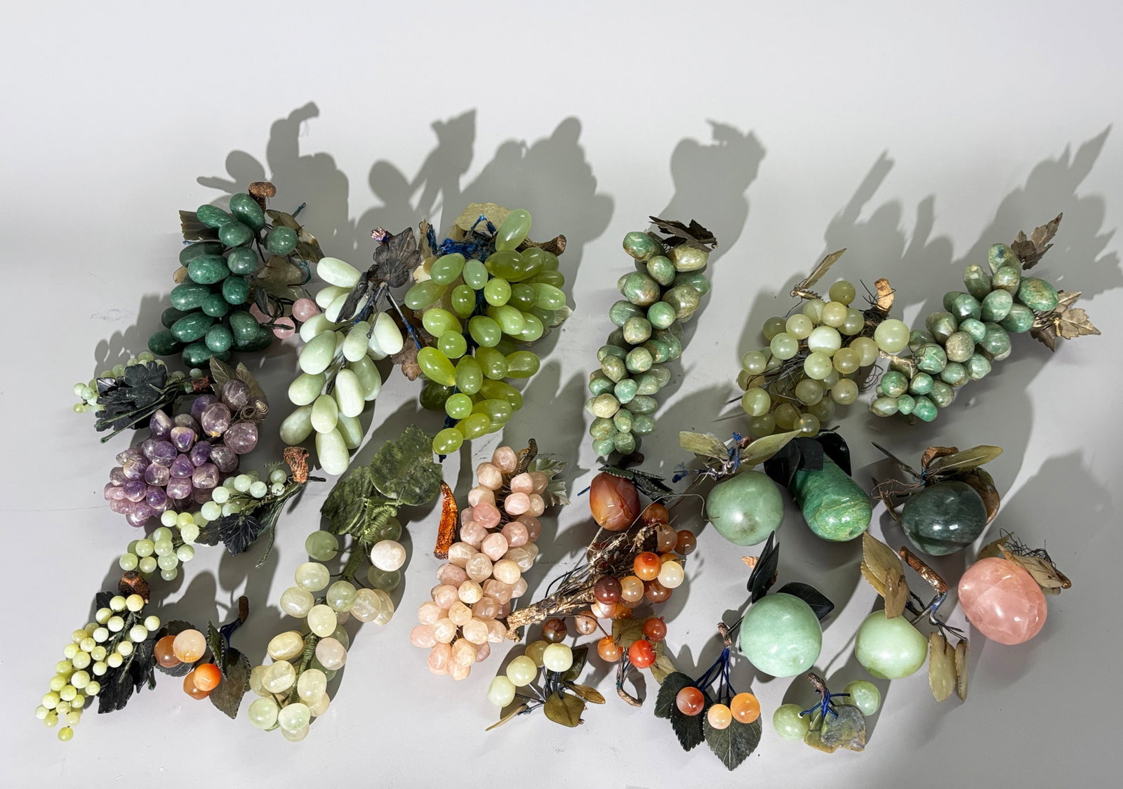 Collection of Hardstone Grapes & Flo: Collection of Hardstone Grapes And Flo, Height of a large bunch of grapes approx. 7 1/2'' x width 2 1/2''.