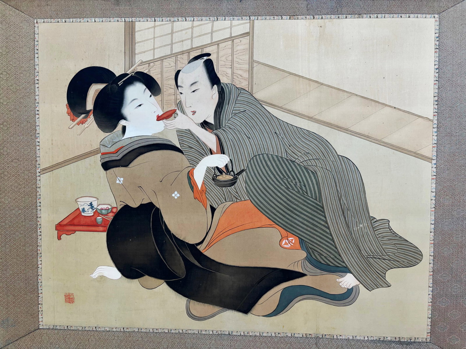 Japanese 2 Panel Romantic Shunga Low Screen - 3