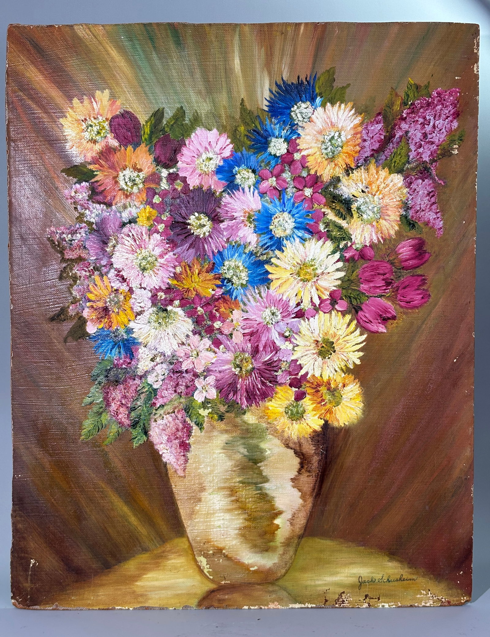 Jack Schusheim Oil & Board Flower Vase Still Life (1 of 4)