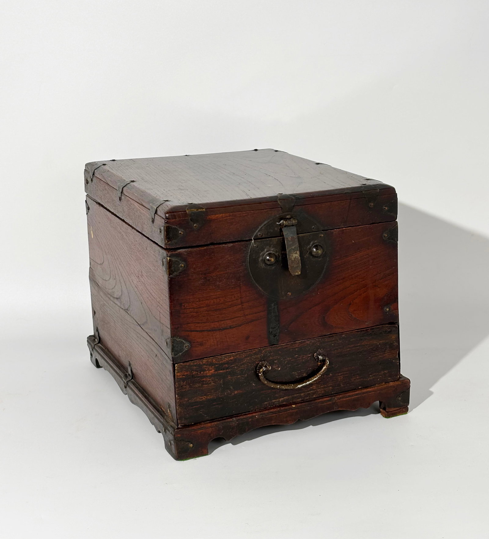 Korean 19th C Elm Wood Hinged 1 Drawer Box (1 of 5)
