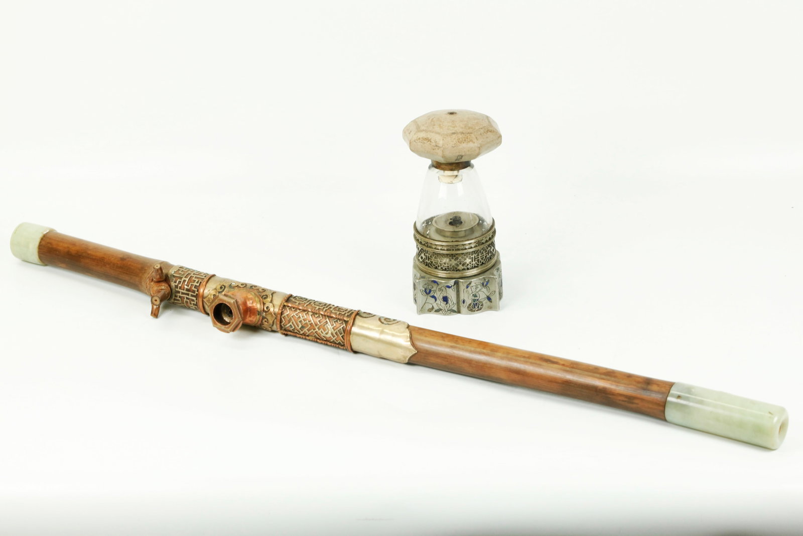 Chinese Qing Dynasty Opium Pipe & Heating Lamp (1 of 7)
