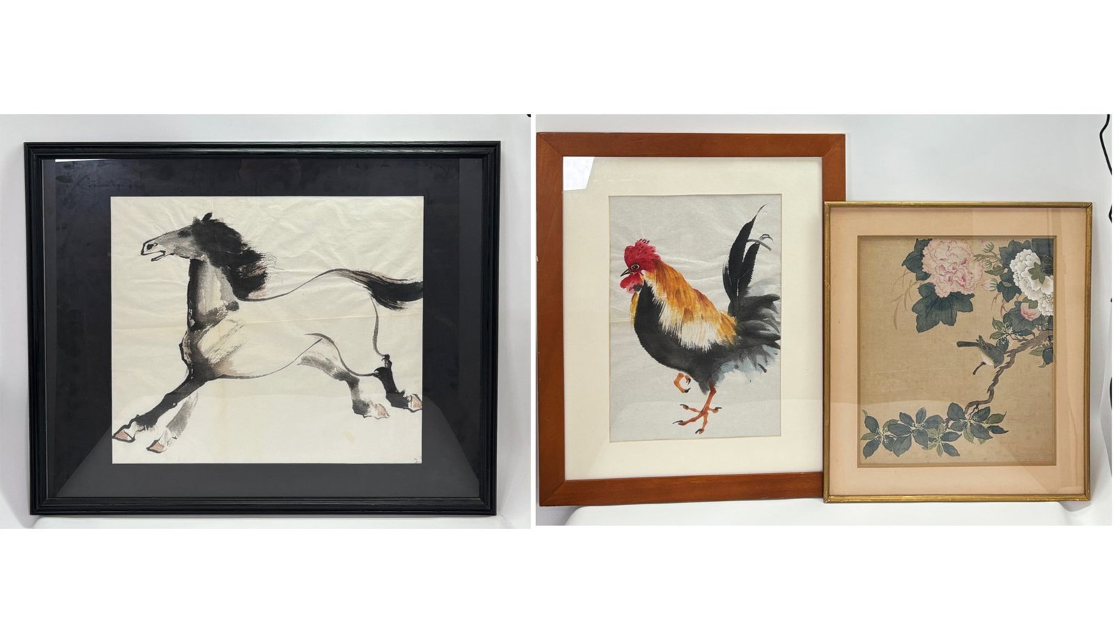 3 Old Chinese Ink & Color Paintings, Framed (1 of 6)