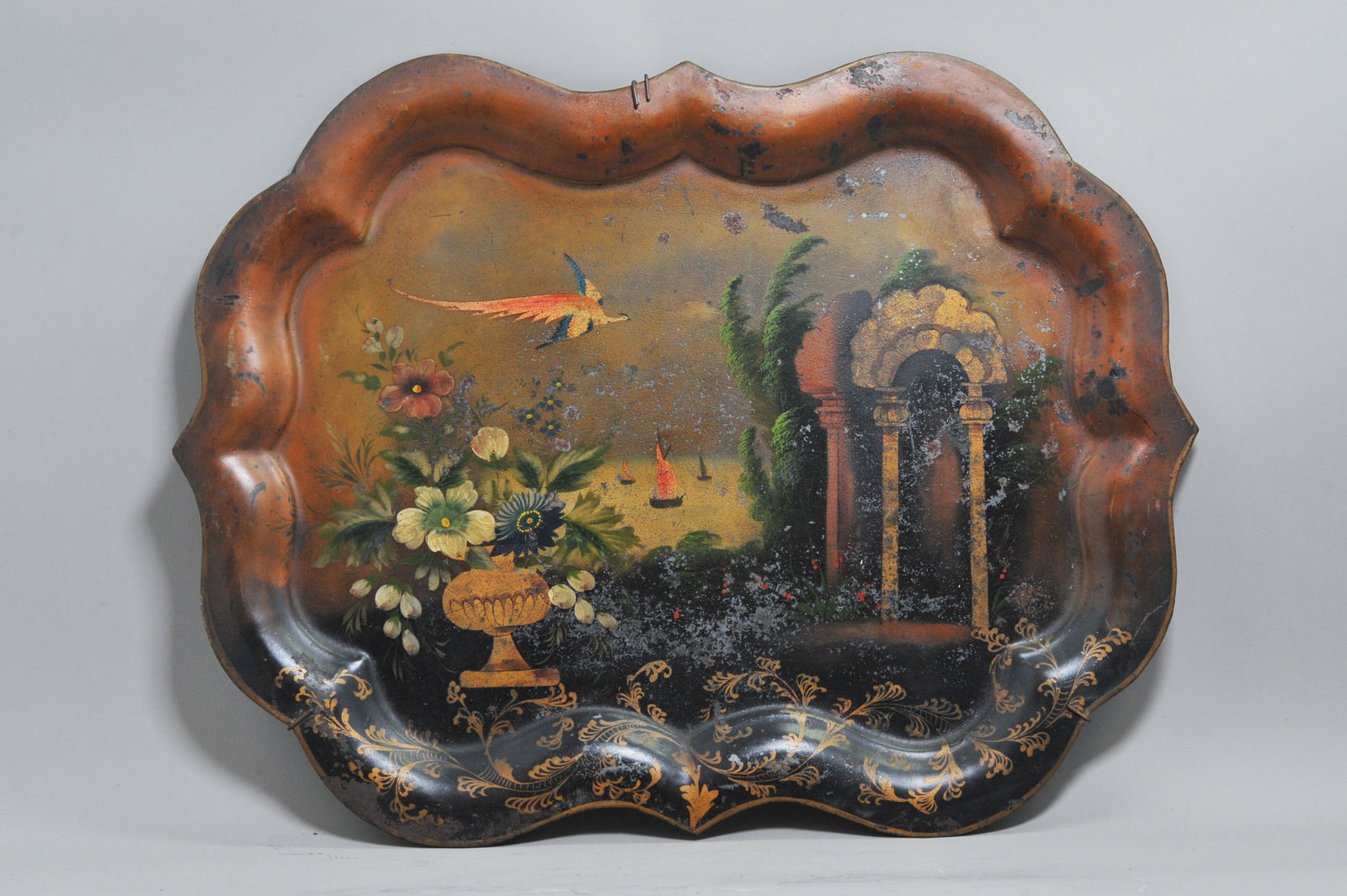 American Rococo-Revival 19th C Folk Art Tole Tray (1 of 7)