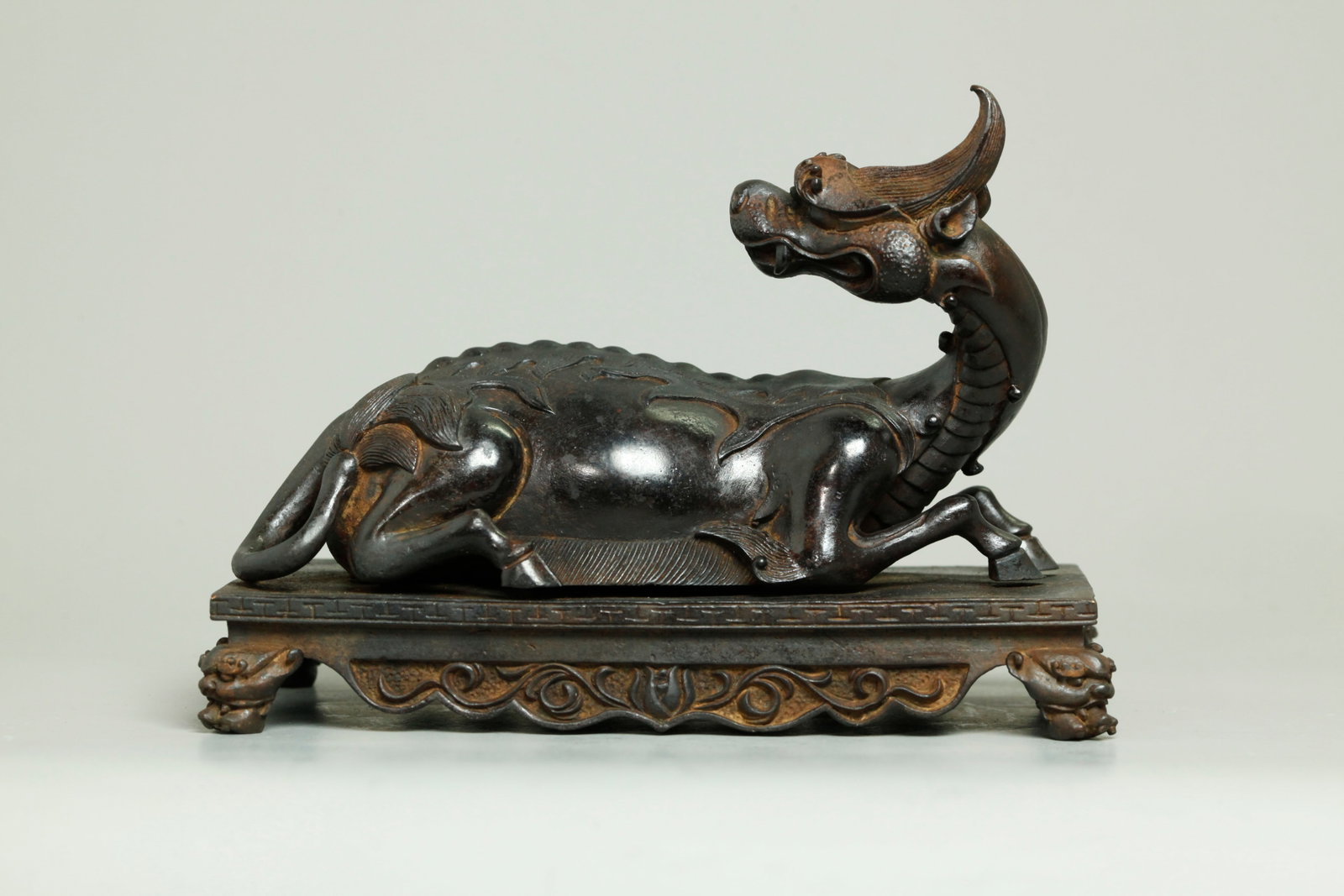 Fine Chinese Bronze Resting Qilin; Marked Stand (1 of 5)