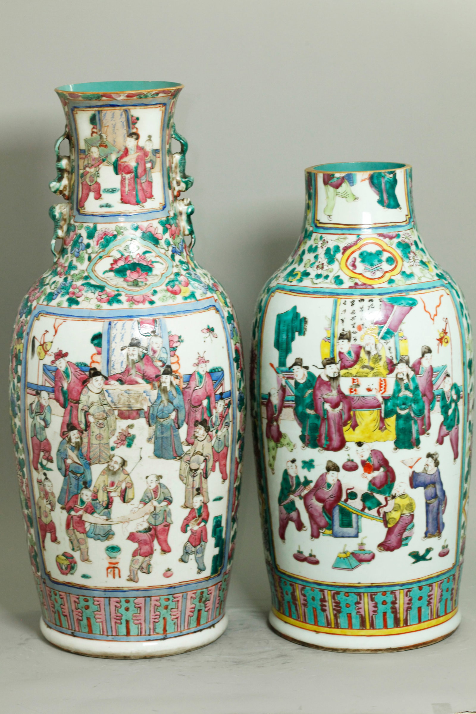 2 Chinese 19th C Enameled Porcelain Figural Vases (1 of 6)