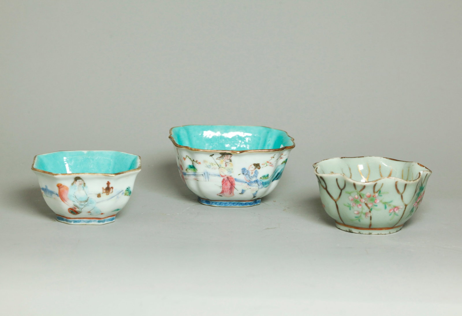 3 Good Chinese 19th C Enameled Small Cups (1 of 8)