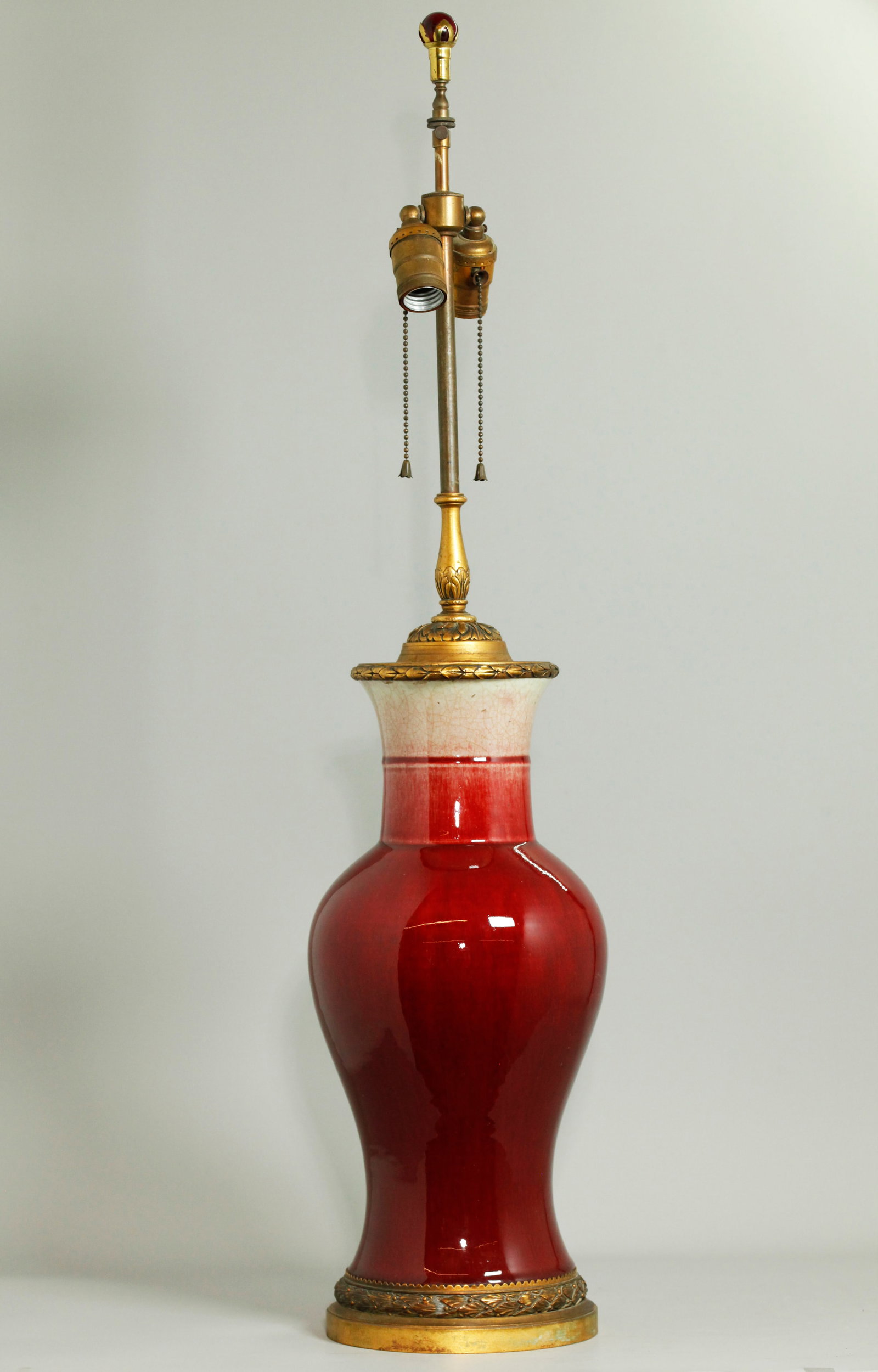 Good Chinese Red Crackle Porcelain & Bronze Lamp (1 of 5)