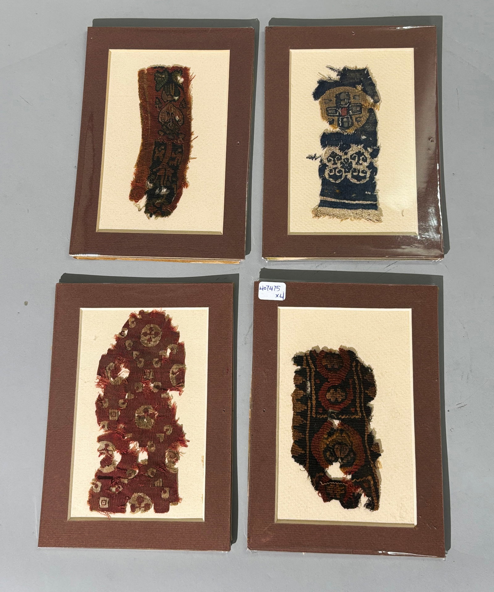 4 Matted Ancient Coptic Textile Fragments 12th C (1 of 5)