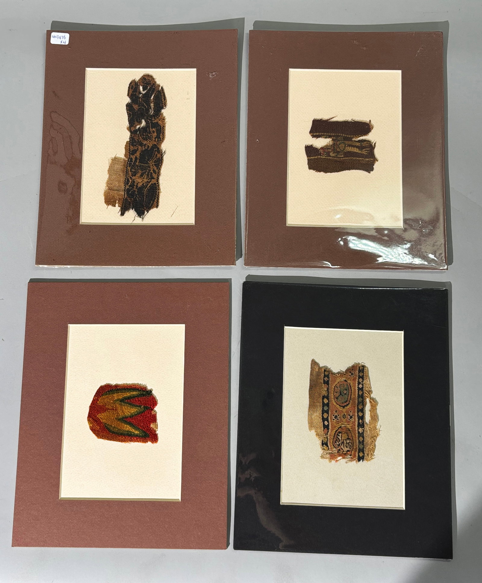 4 Matted Ancient Coptic Textile Fragments 12th C (1 of 6)