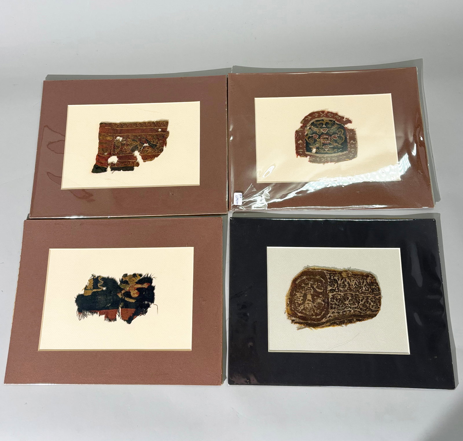 4 Matted Ancient Coptic Textile Fragments 12th C (1 of 6)