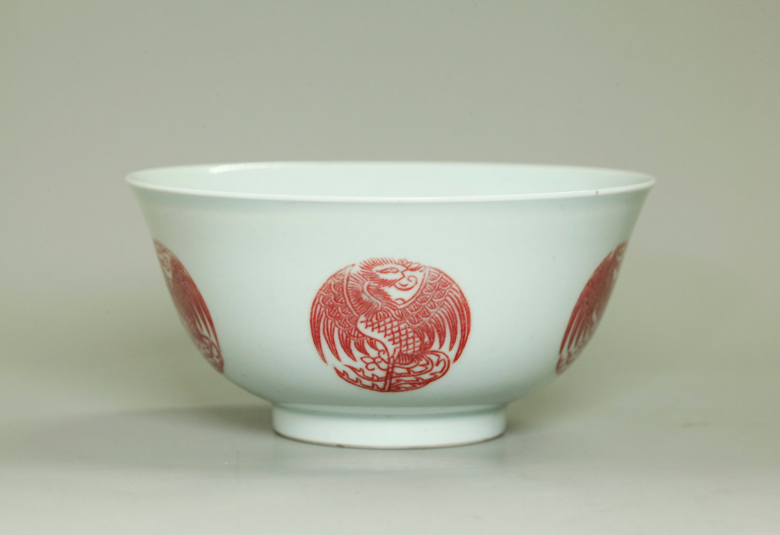 Chinese Red Phoenix Medallion Porcelain Bowl (1 of 5)