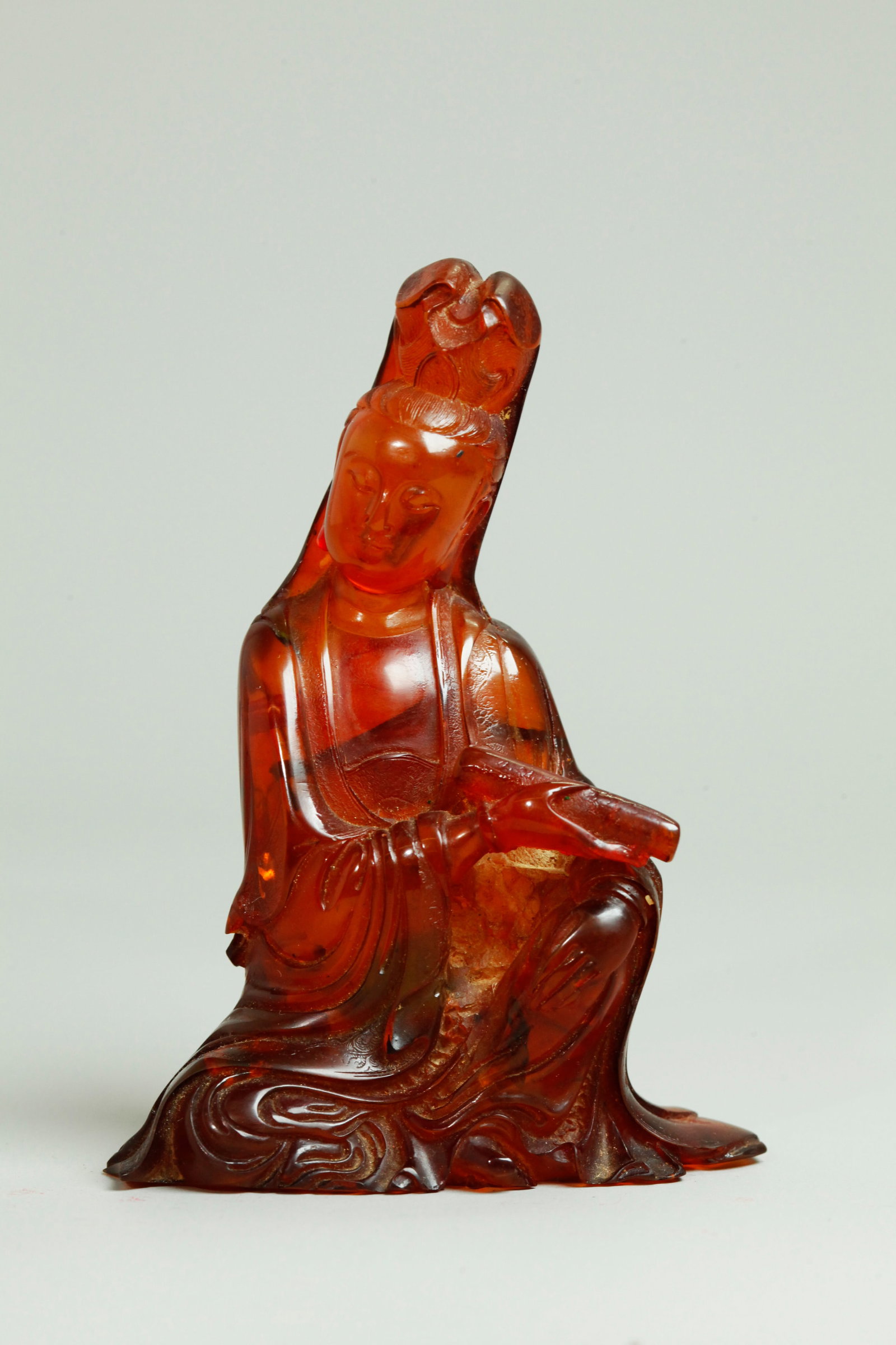 Chinese Cast Amber Seated Guanyin & Scroll (1 of 5)