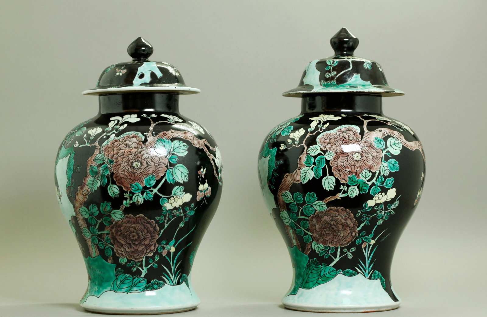 Pr Chinese Famille Noire Enameled Porcelain Jars (1 of 5)