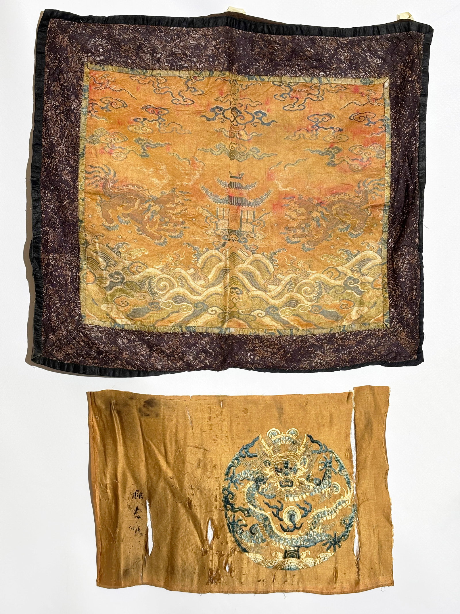 Chinese Qing Brocade; Blue Dragon Roundel (1 of 7)