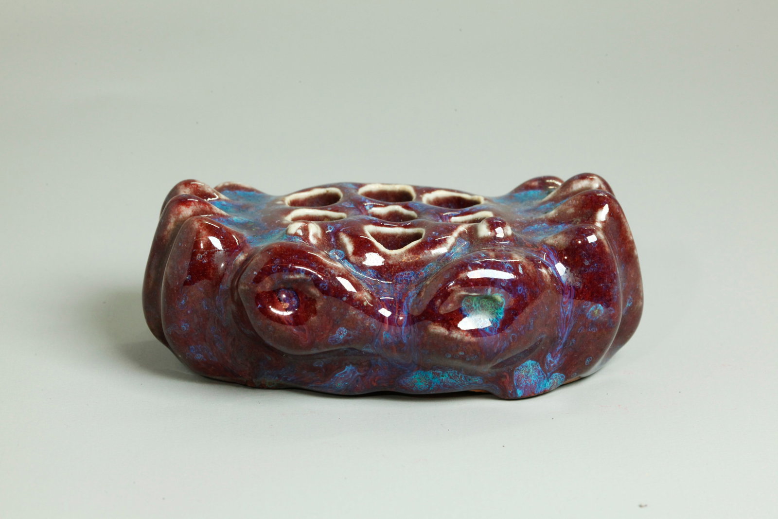Chinese Flambe Red Porcelain Crab Flower Holder (1 of 6)