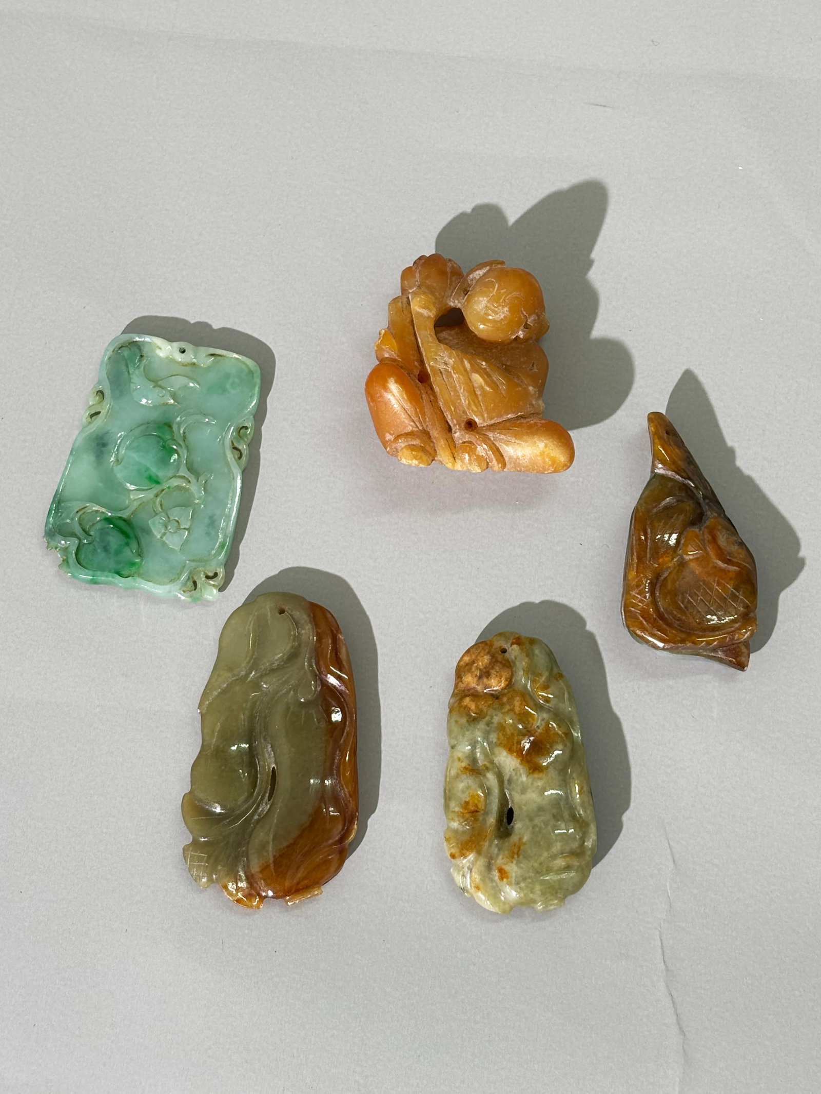 Four Chinese Carved Jadeite Pendants, Soap Stone (1 of 5)