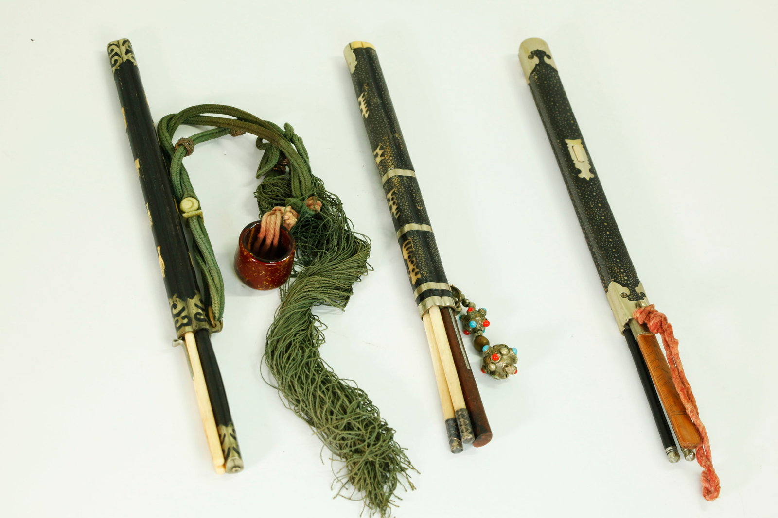 3 Chinese Qing Chop Sticks Knife Shagreen Case (1 of 9)