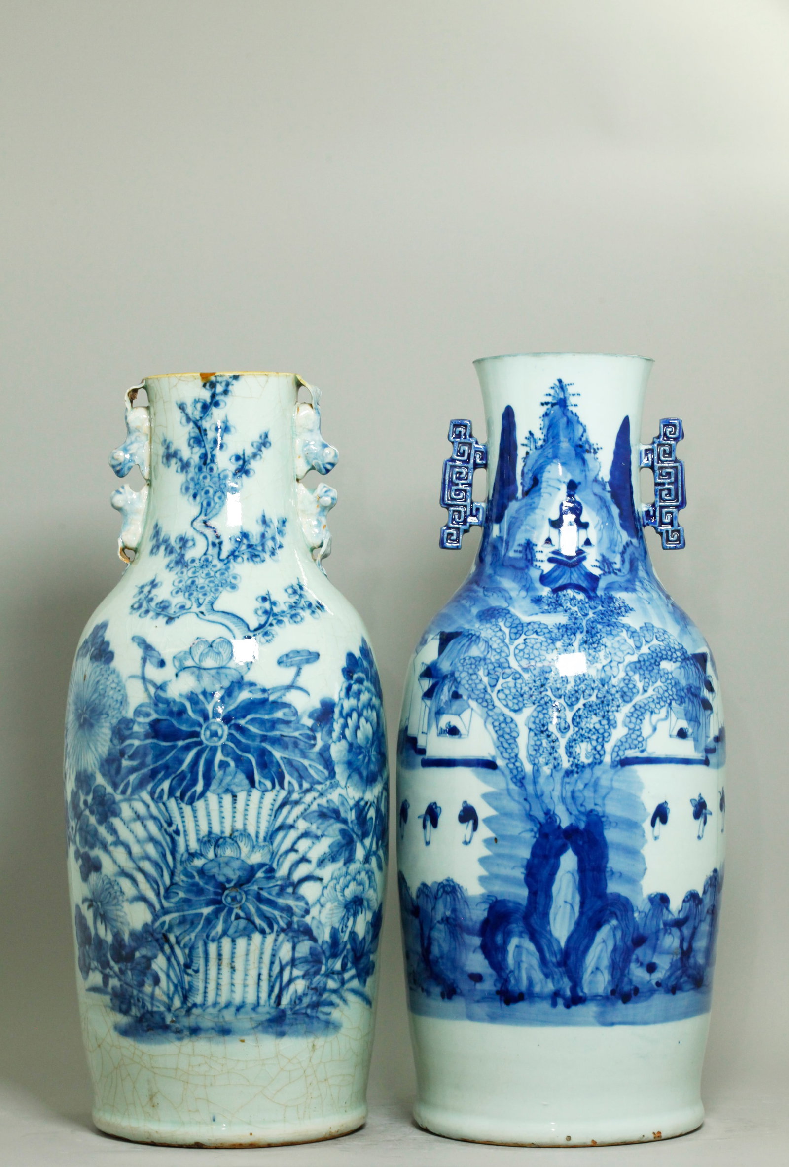 2 Lg Chinese Qing Blue & White Porcelain Vases (1 of 5)