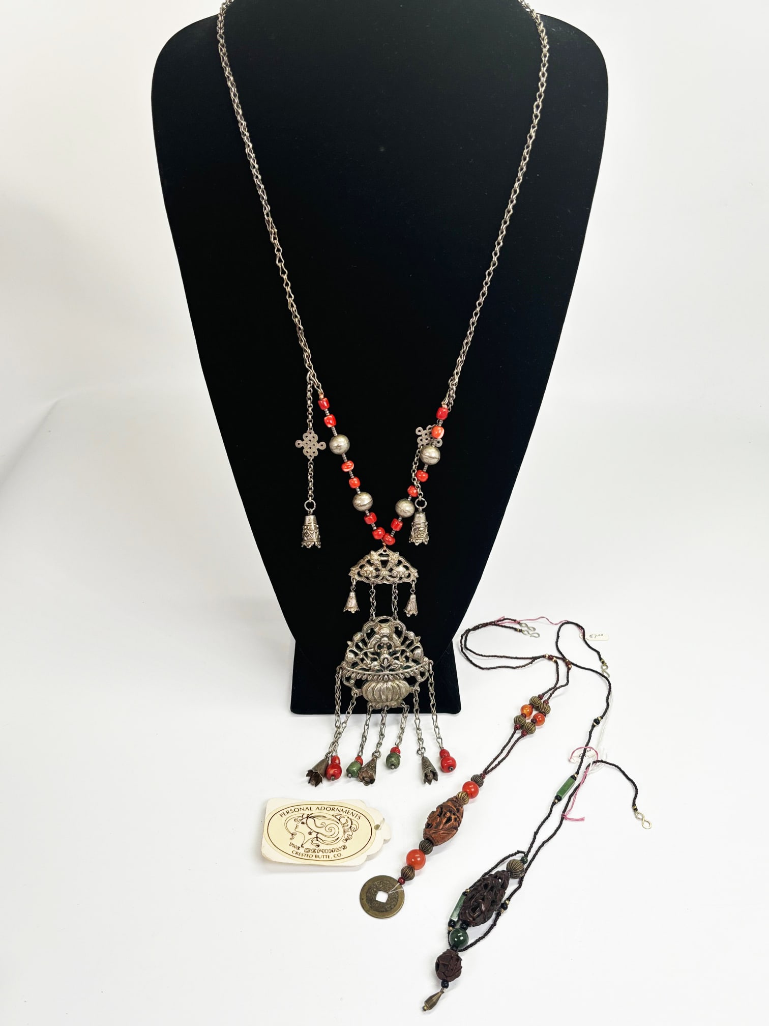 2 Chinese Qing Carved Pit 1 Silver Chain Necklace (1 of 7)