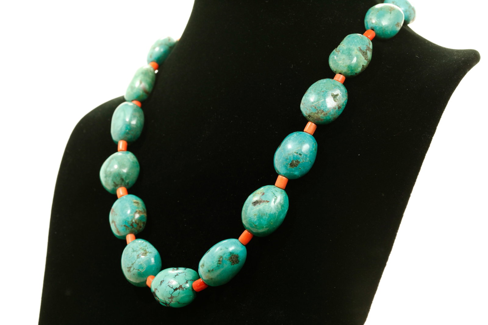 19 Bead Chinese Turquoise & Coral Necklace (1 of 5)