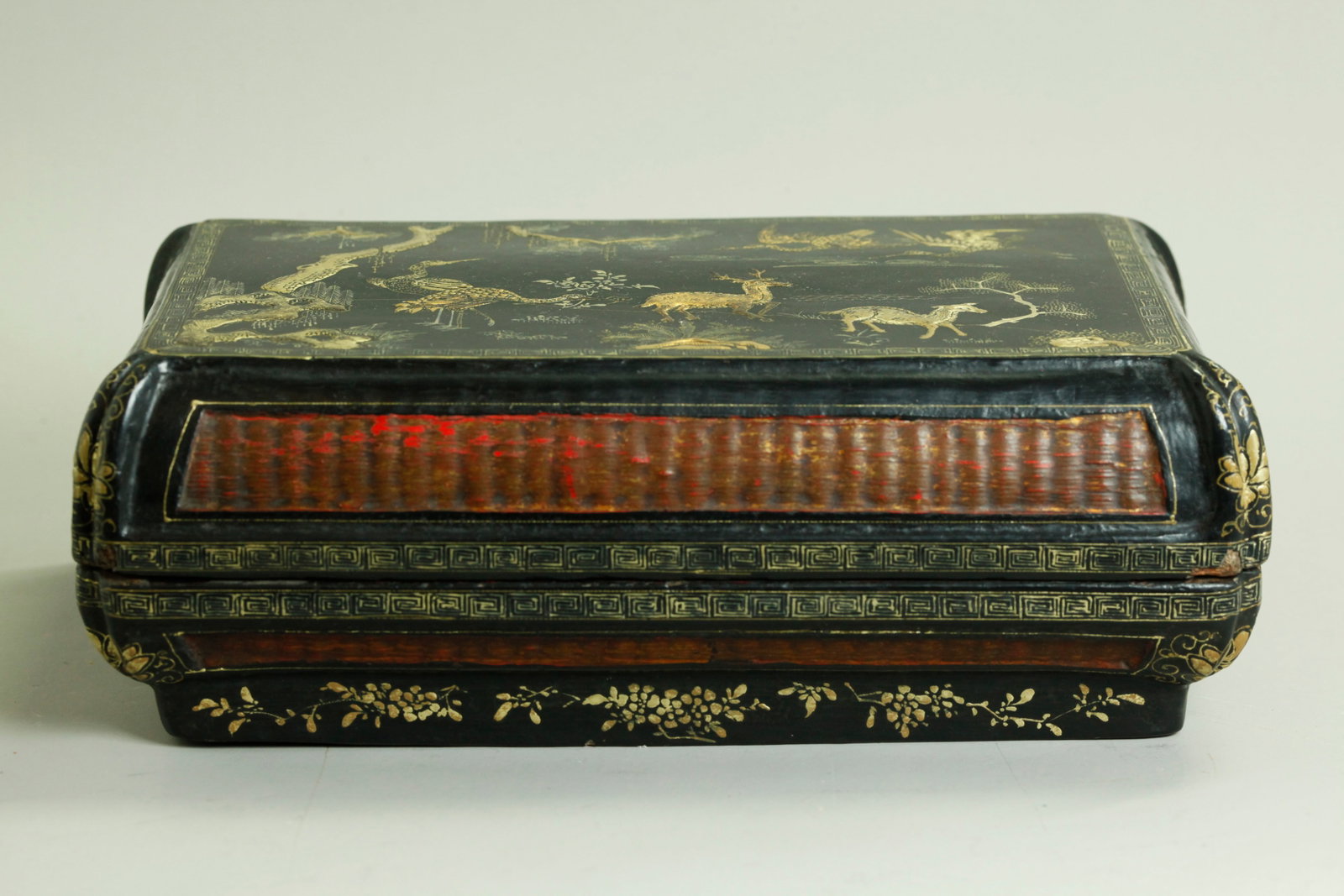 Chinese Qing Black Lacquer Box Wove Bamboo Panels (1 of 6)