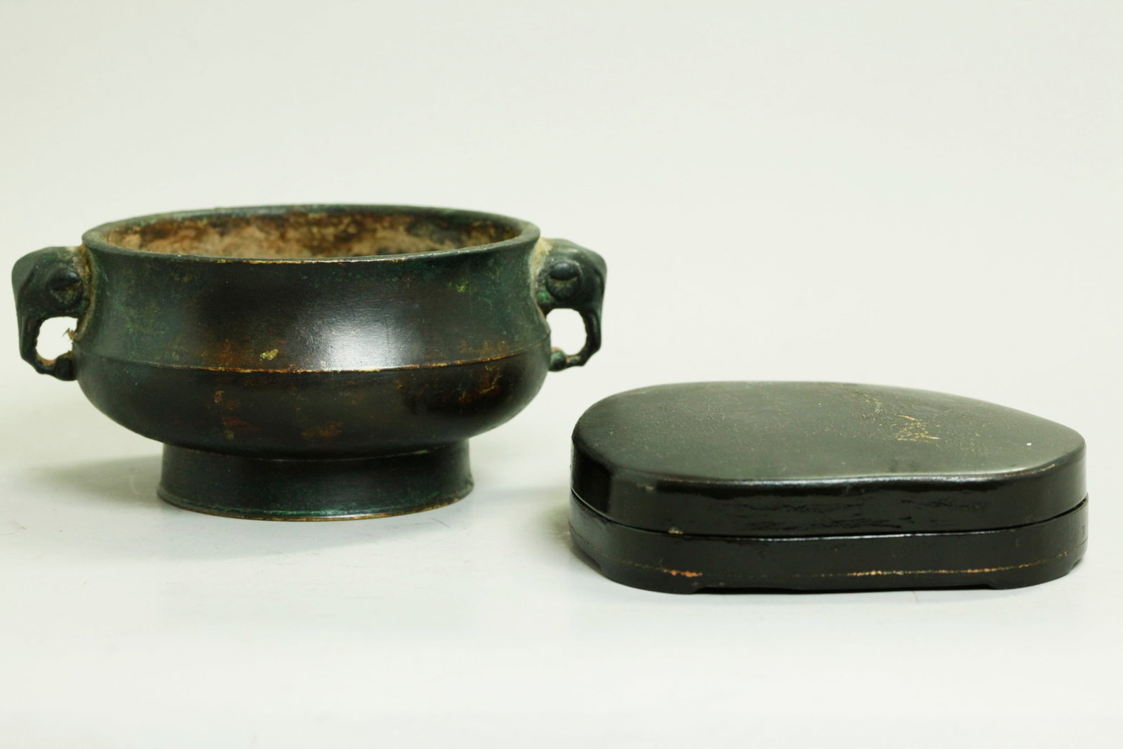 Chinese Bronze Censer Elephant Handles; Ink Stone (1 of 6)