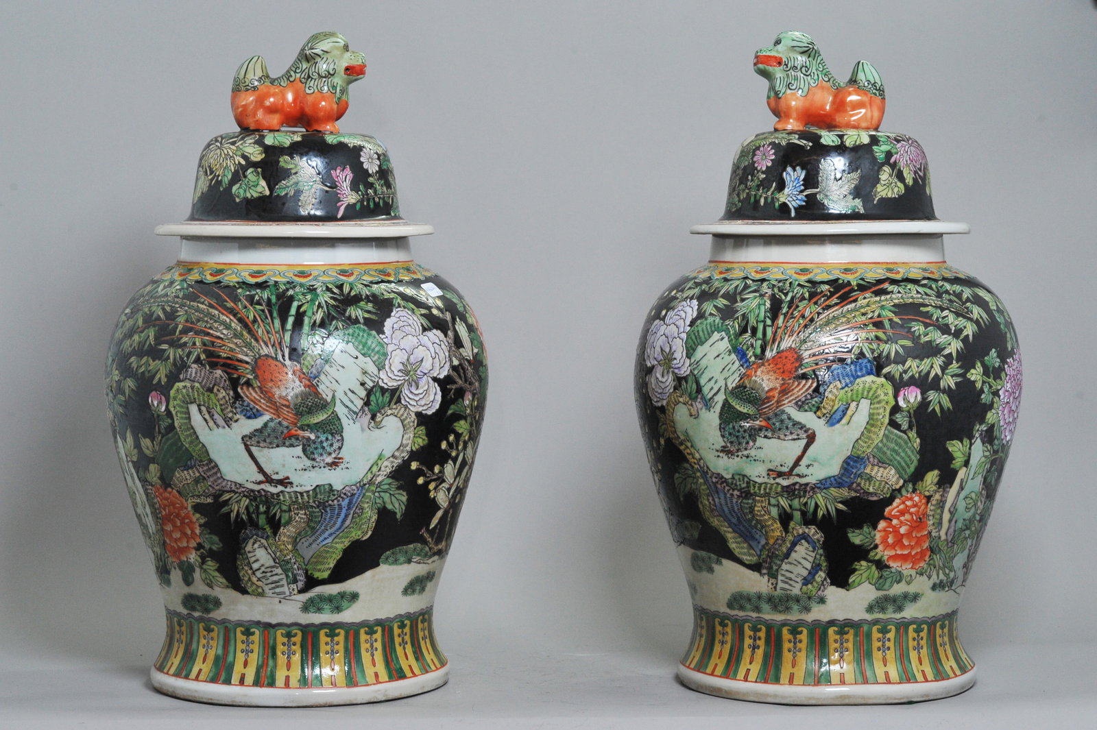 Pair of Chinese Famille Noire Lidded Jars (1 of 6)