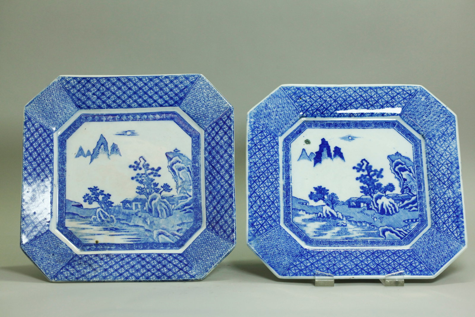 Pr Japanese Igezara Blue Transfer Porcelain Plates (1 of 7)