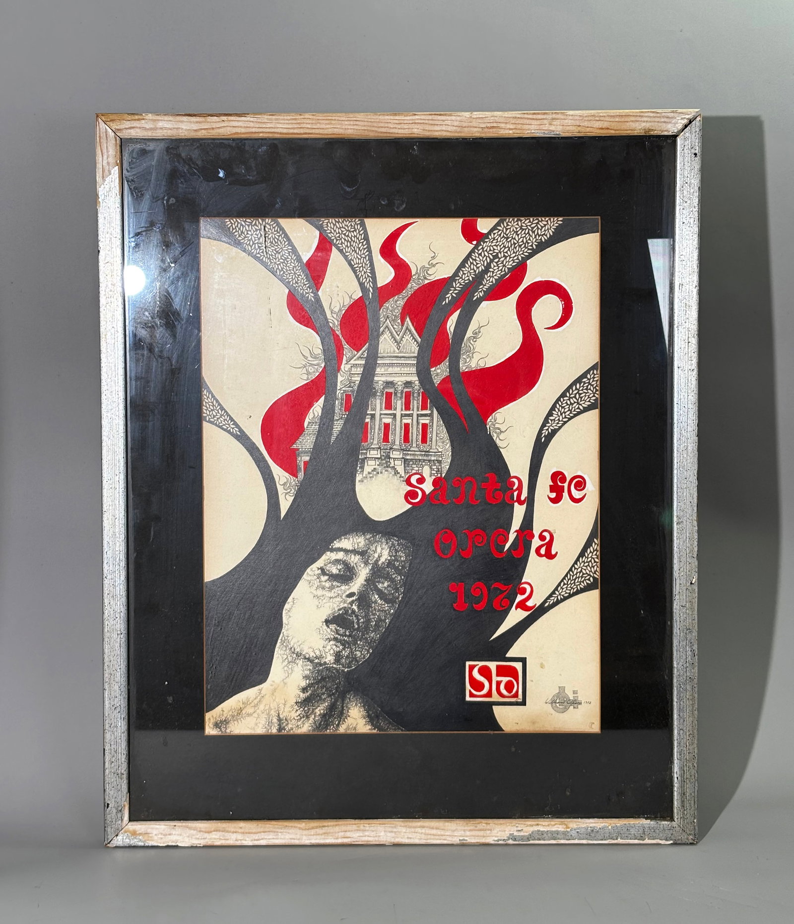 William Olsen Original Art; Santa Fe Opera 1972: William Olsen original paint and mixed media on paper or board for the Santa Fe Opera Company's 1972 Season and reproduced as the cover art for their 1972 Program; signed and dated to lower right corn
