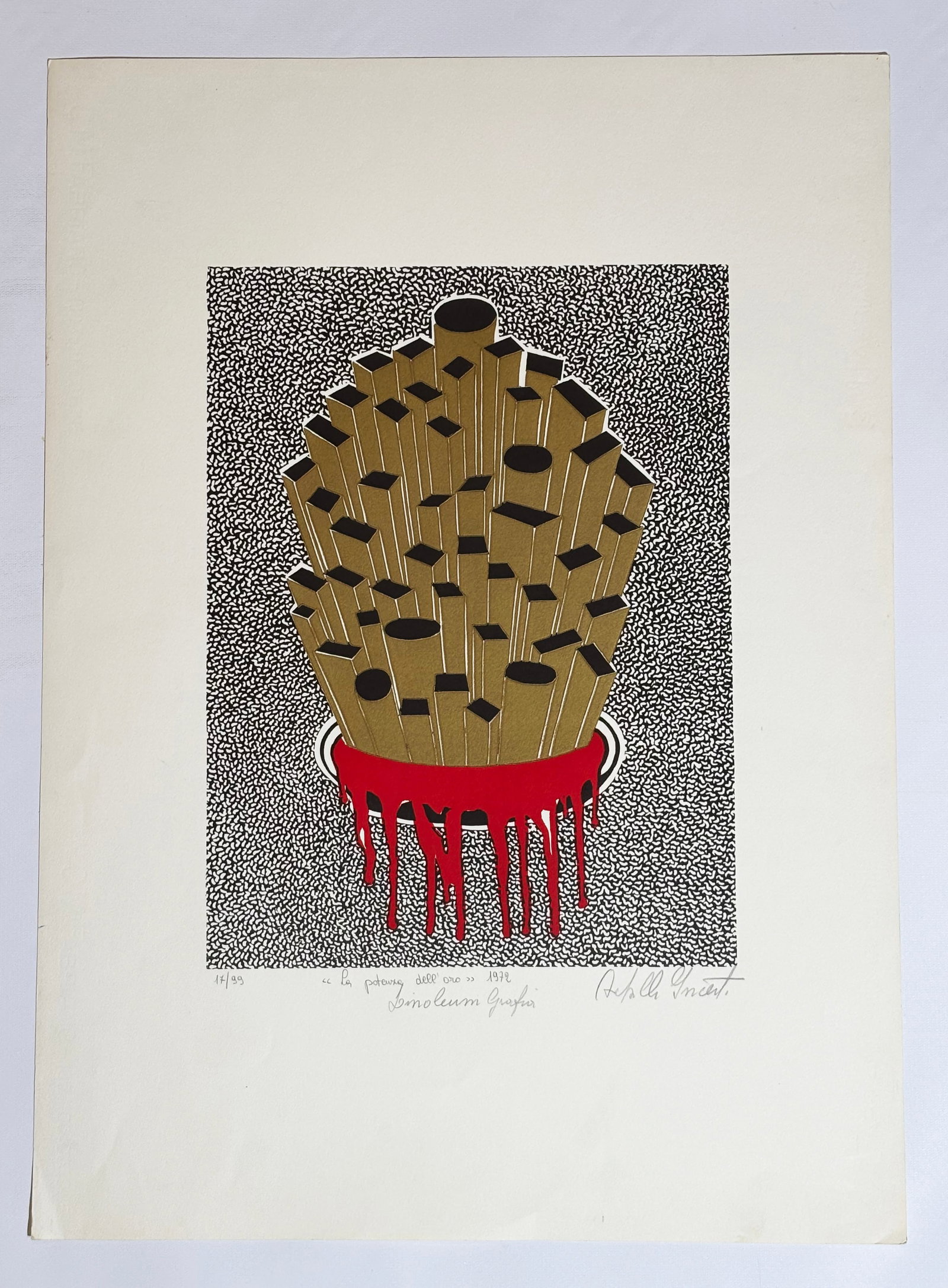 Achille Incerti 1972 Linocut Print. Gold Crown (1 of 4)