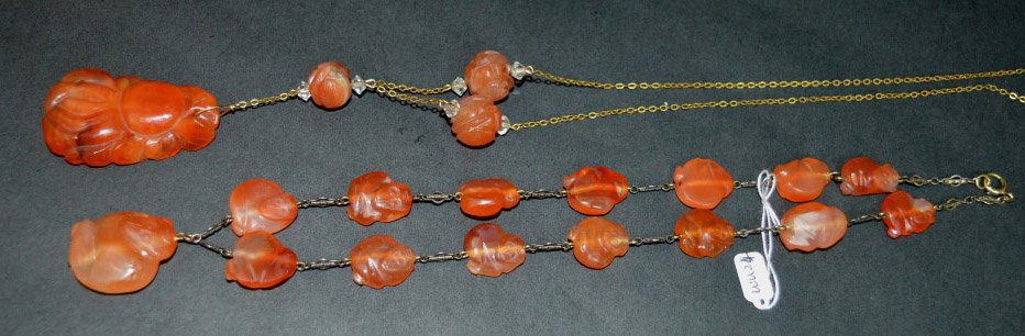 2 Chinese Carved Carnelian Bead Necklaces: 2 Chinese Carved Carnelian Bead Necklaces of good color and shaping. br/>