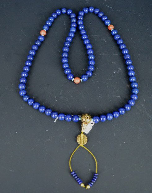 Chinese Lapis Lazuli, Coral & Turquoise Rosary: Chinese Lapis Lazuli, Coral & Turquoise Buddhist Rosary. Good condition.