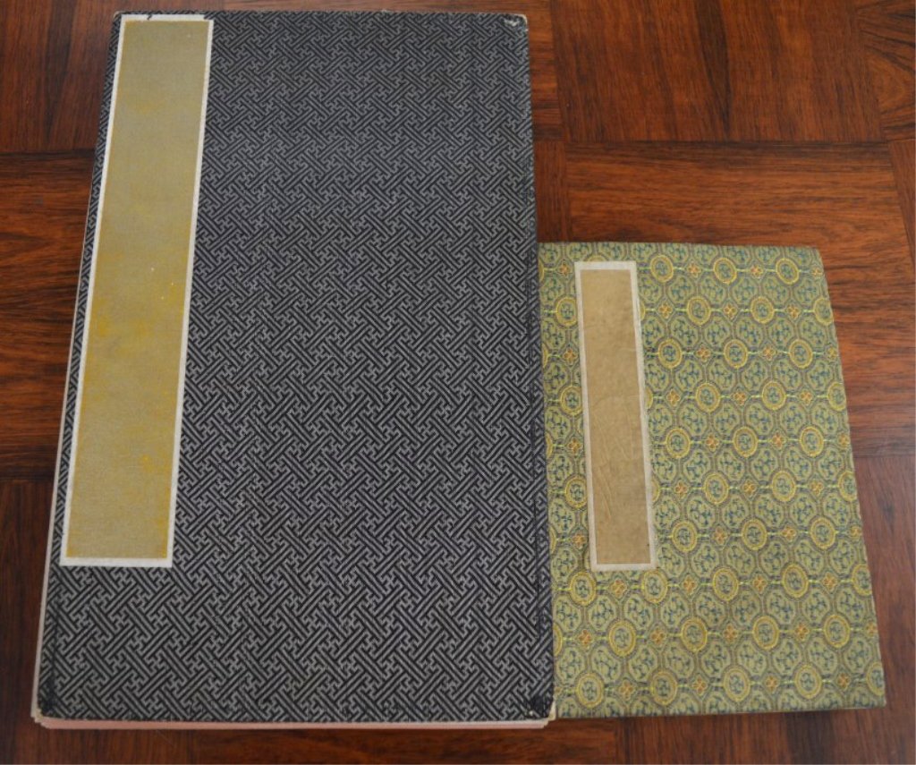 2 Chinese Albums; Ancient Seals; Birds & Flowers: 2 Chinese Albums; the first a collection of Ancient Seals now mounted four original papers to a page with descriptions below each red seal; the second a continuous accordion book of Birds & Flowering 