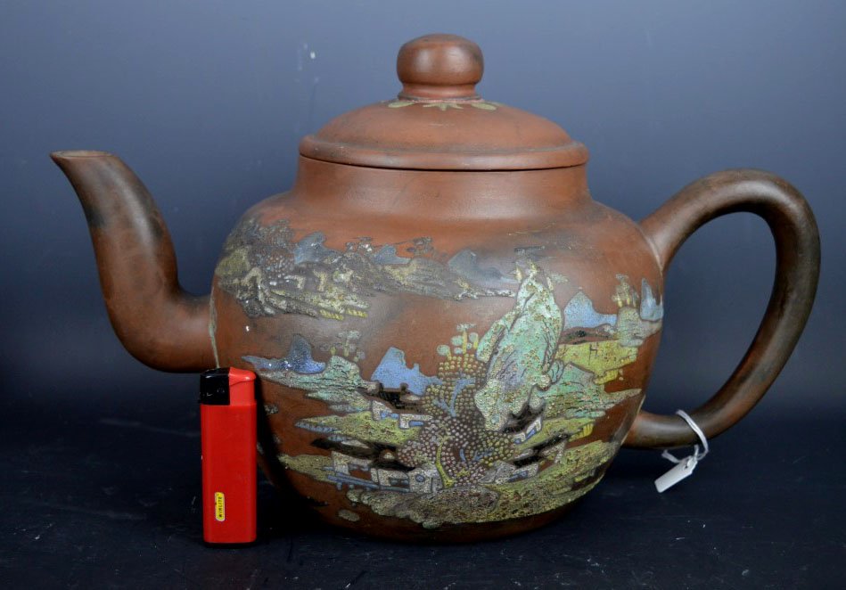 Rare 18th C. Giant Chinese Yixing Enameled Teapot Nov 30, 2014