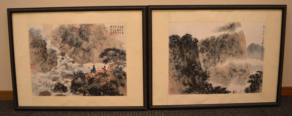2 Framed Chinese Fu Baozhi Ink Paintings: 2 Framed Chinese Ink Paintings signed Fu Baoshi. Height of each 13 1/4 inches (34 cm.) x 17 3/4 inches (45 cm.). Good condition