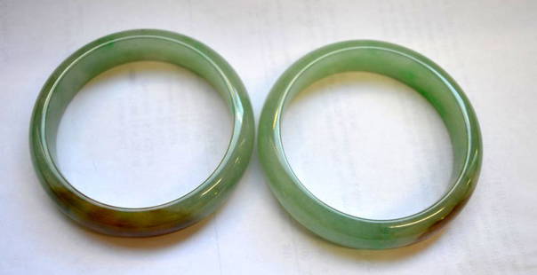 GIA Tested Natural Pr Chinese Jadeite Bangles: GIA Tested Natural Pr Chinese Translucent Jadeite Bangles in Green and Russet. See images for more information.