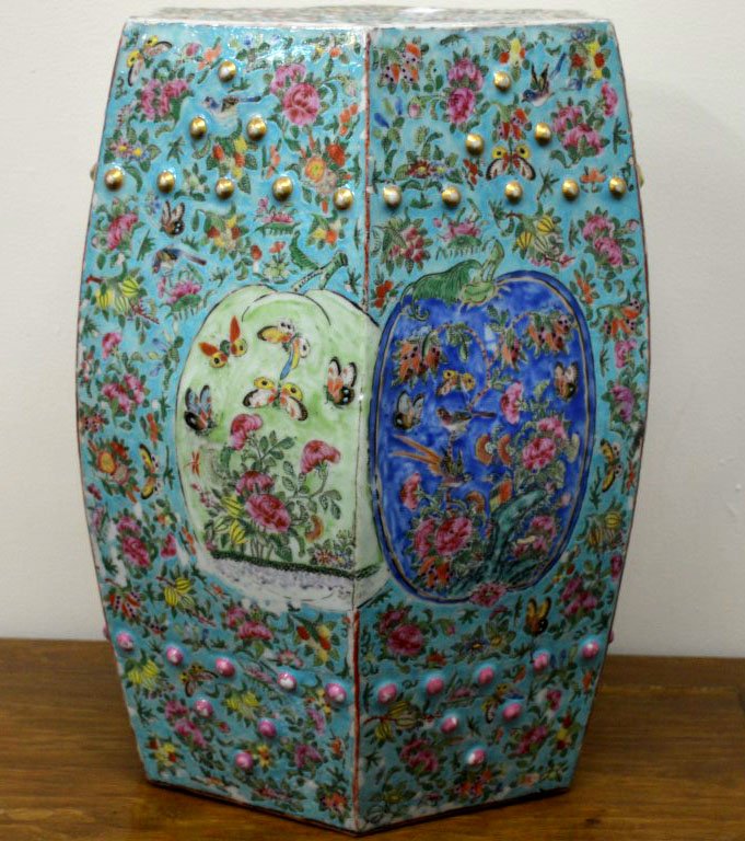 19th Century Chinese Porcelain Garden Seat: 19th Century Chinese Porcelain Garden Seat with enameled decoration. Wear to enamel on seat. Provenance: Virginia Collector circa 1950. Height 18 inches (46 cm.).