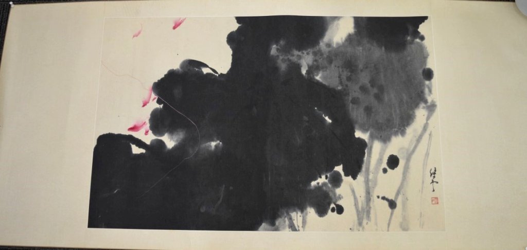 Zhou Luyun (周綠雲)Lotus Fish: Zhou Luyun (周綠雲)1924 – 2011. Painting of Lotus leaves and goldfish. Signed and seals. Good condition. Width 33 inches (84 cm.).-------Irene Chou (周綠雲) (Zhou
