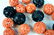 Large Chinese Carved Black Coral & Red Coral Beads - 4