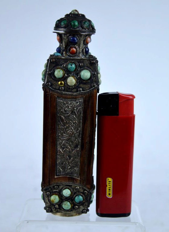 Good Mongolian Hardwood & Jewel Inlay Snuff (1 of 9)