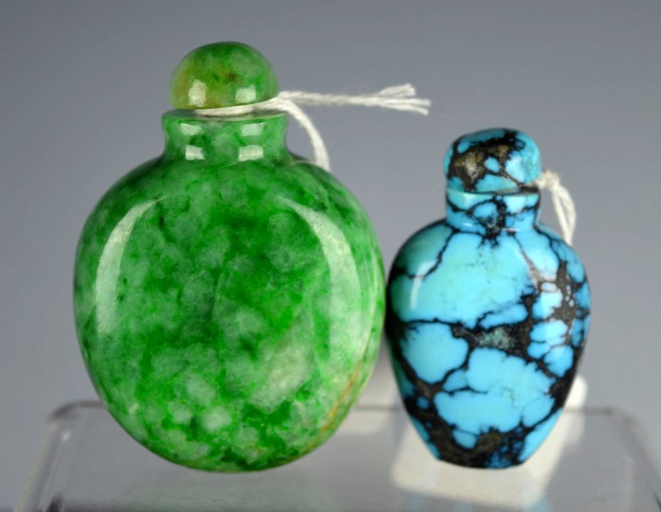 Old Chinese Green Jadeite Snuff & Turquoise Snuff (1 of 4)