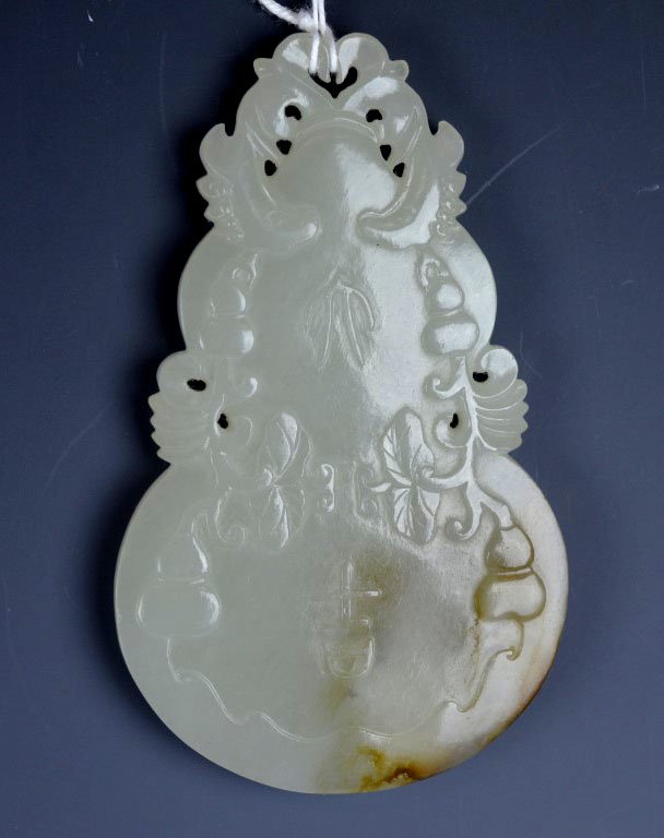 Very Fine Chinese Da Ji Double Gourd Jade Plaque (1 of 9)