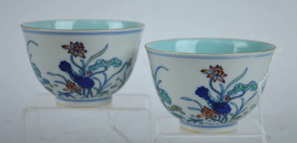 Qianlong Mark Pair Chinese Porcelain Doucai Cups (1 of 10)